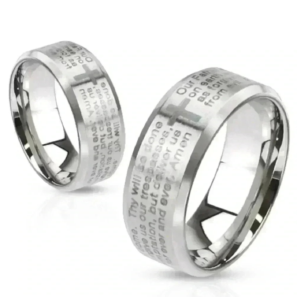Stainless Steel Lord's Prayer Inscribed Ring